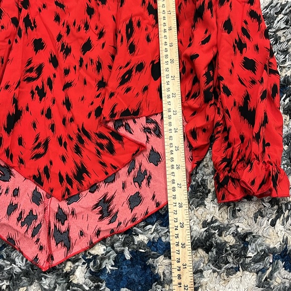 SALE Shein Blouse Red Black Animal Print Top Surplice V Neck Long Sleeve 0XL - Picture 7 of 7